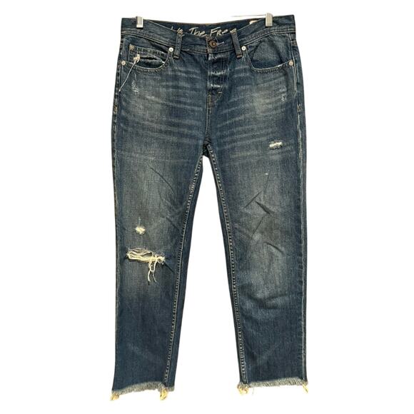 FP We The Free Low Rise Distressed Raw Hem Button Back Pocket Crop Jeans Size 25 - Picture 4 of 14